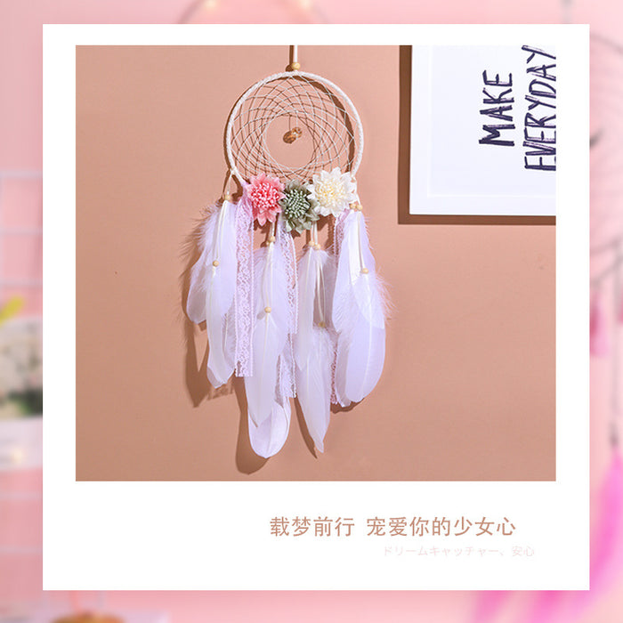 Wholesale Dream Catcher Pink Feather Flower Pendant MOQ≥2 JDC-DC-HuiXin007