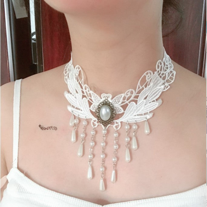 Wholesale Necklace White Lace Clavicle Chain JDC-NE-LP006