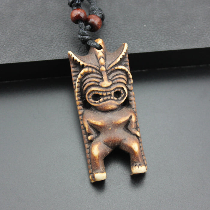 Wholesale statue necklace foreign trade tiki resin bone carving pendant necklace MOQ≥3 JDC-NE-Shangd009