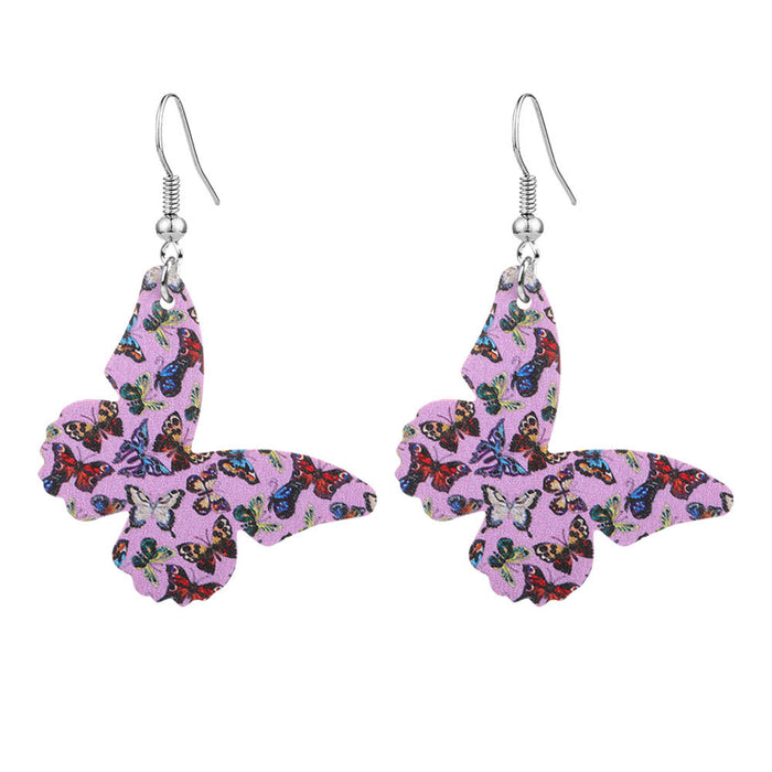Wholesale Colorful Double Sided Print Butterfly Leather Earrings MOQ≥2 JDC-ES-Zhongn014