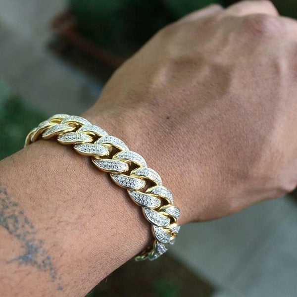 Wholesale full diamond Cuban bracelet ins style hip hop a few JDC-BT-YunJ009