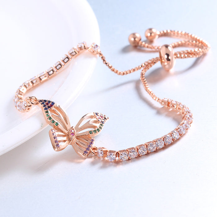 Wholesale Butterfly Bracelet Women's Inlaid Zircon Adjustable Size Pull Bracelet JDC-BT-DiL005
