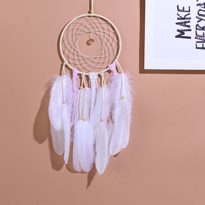 Wholesale Dream Catcher Feather White Wind Chime Ornament MOQ≥2 JDC-DC-HuiXin003