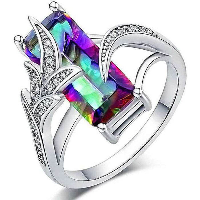 Wholesale Rings Alloy Seven Coloured Topaz Square Diamonds MOQ≥2 JDC-RS-HuH002
