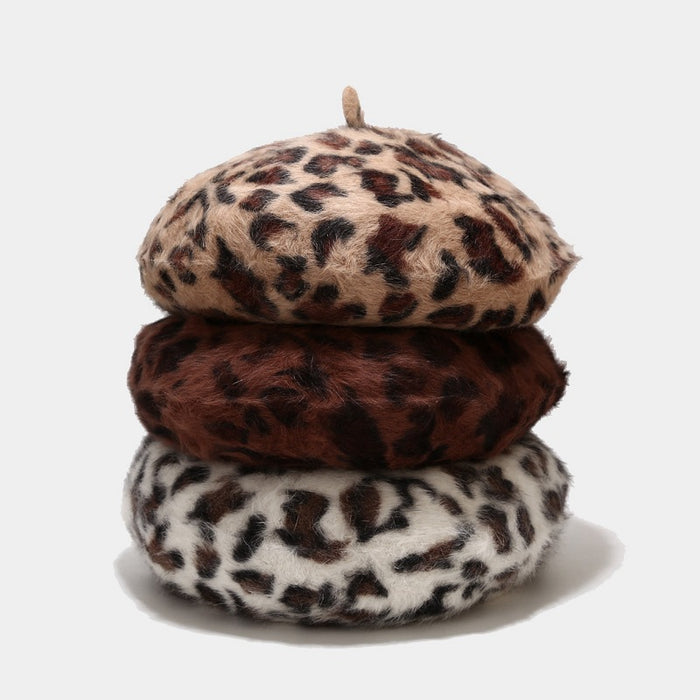 Wholesale Hat Rabbit Fur Print Leopard Beret MOQ≥2 JDC-FH-LvYi029