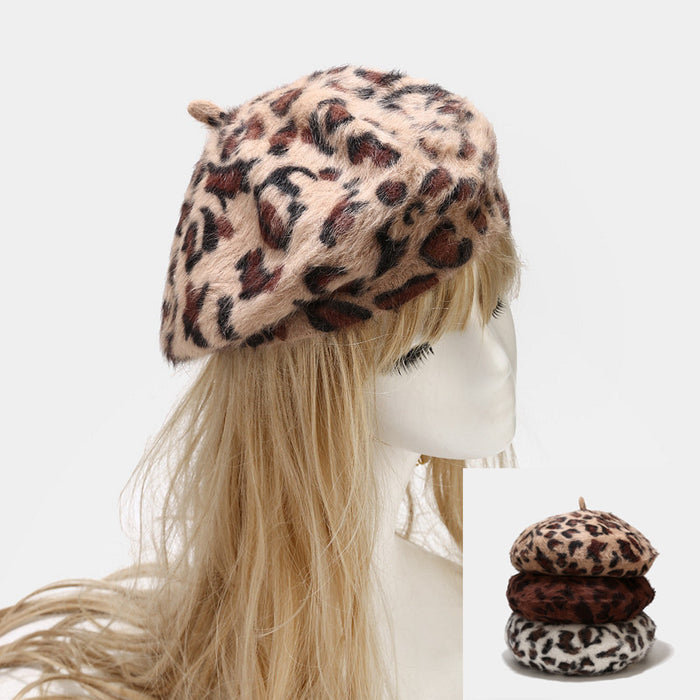 Wholesale Hat Rabbit Fur Print Leopard Beret MOQ≥2 JDC-FH-LvYi029