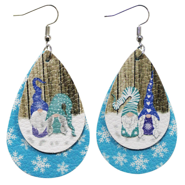 Wholesale Earrings PU Christmas Print Water Drop Shape MOQ≥2 JDC-ES-Tianpi003