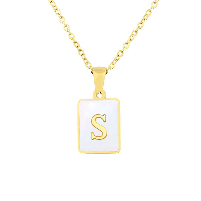Wholesale Necklace Stainless Steel Square Shell 26 Letter Necklace JDC-NE-BaiT004