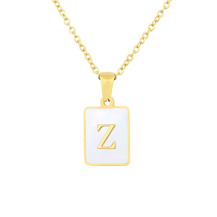 Wholesale Necklace Stainless Steel Square Shell 26 Letter Necklace JDC-NE-BaiT004
