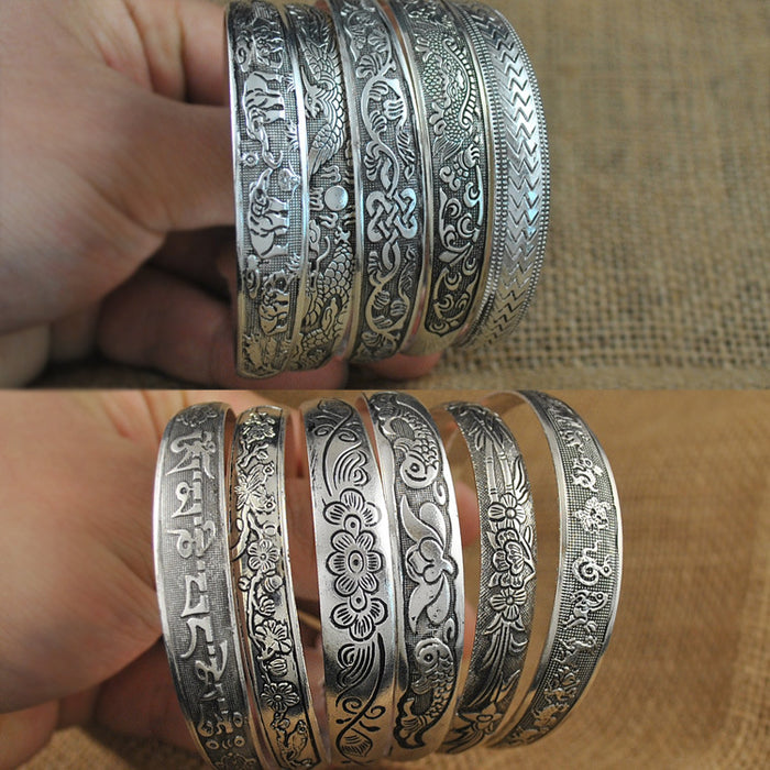 Wholesale Tibetan Silver Bracelet Miao Silver Jewelry Vintage Carved Opening JDC-BT-YF005