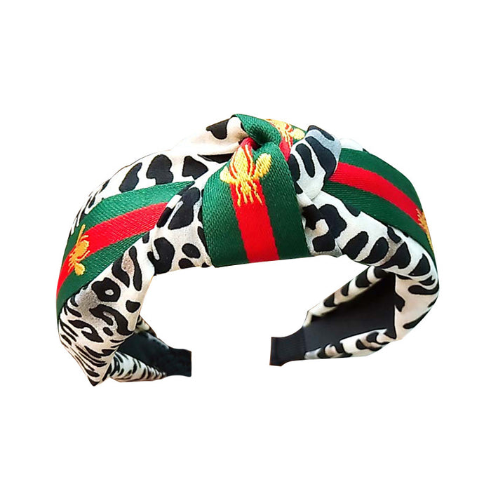 Wholesale Wide Brim Fabric Knotted Headband Leopard Print JDC-HD-O401
