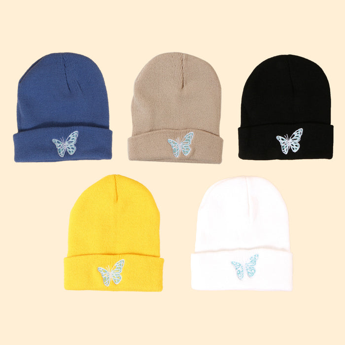 Wholesale Hat Wool Winter Warm Outdoor Embroidered Butterfly Knitted Hat MOQ≥2 JDC-FH-TangQ002