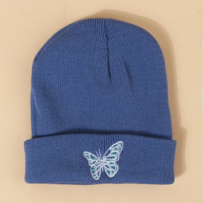 Wholesale Hat Wool Winter Warm Outdoor Embroidered Butterfly Knitted Hat MOQ≥2 JDC-FH-TangQ002
