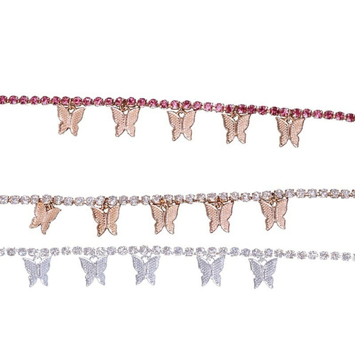 Wholesale Rhinestone Small Butterfly Anklet Tassel Anklet JDC-AS-D027