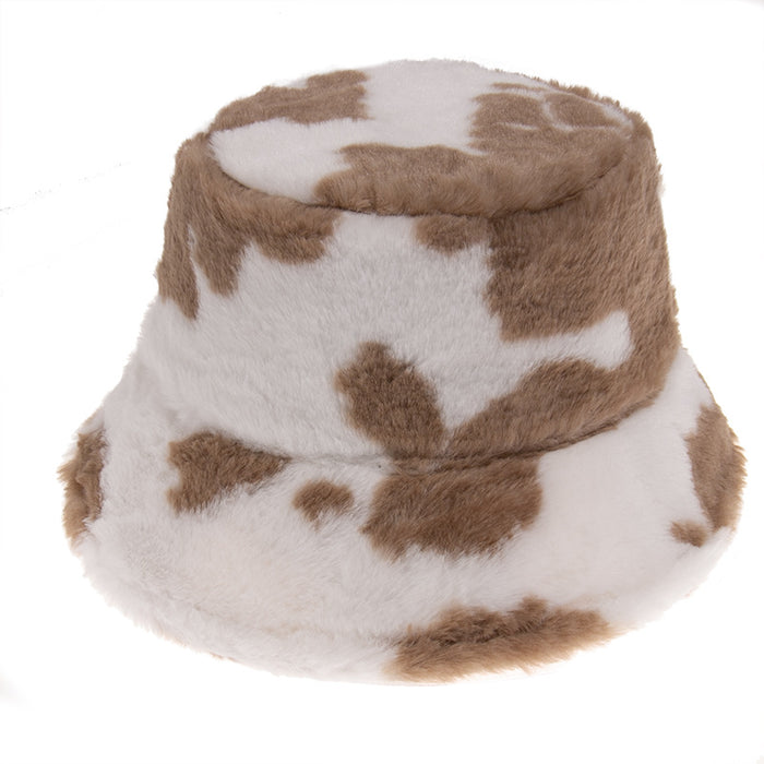 Wholesale Hat Imitation Rabbit Hair Black and White Cow Pattern Bucket Hat MOQ≥2 JDC-FH-Yuanb017