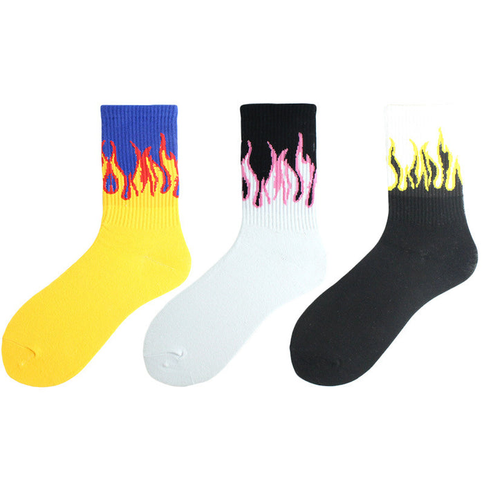 Wholesale Socks Cotton Vertical Pattern Colorblock Flame JDC-SK-DRan008