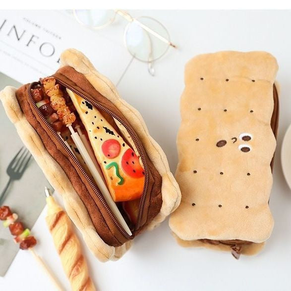 Wholesale Pencil Bags Plush Sandwich Cookies Cute MOQ≥4 JDC-PB-buji001