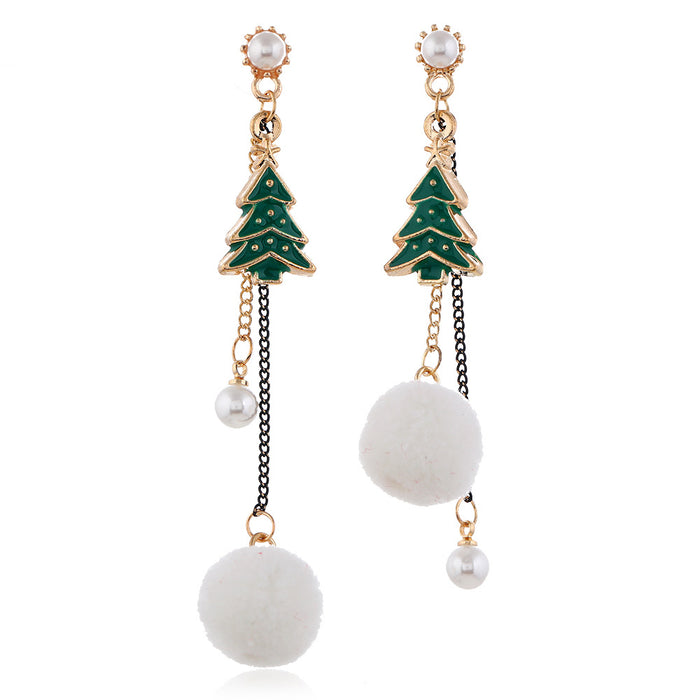 Wholesale Earring Metal Christmas Tree Hair Ball Earrings MOQ≥2 JDC-ES-ZL034