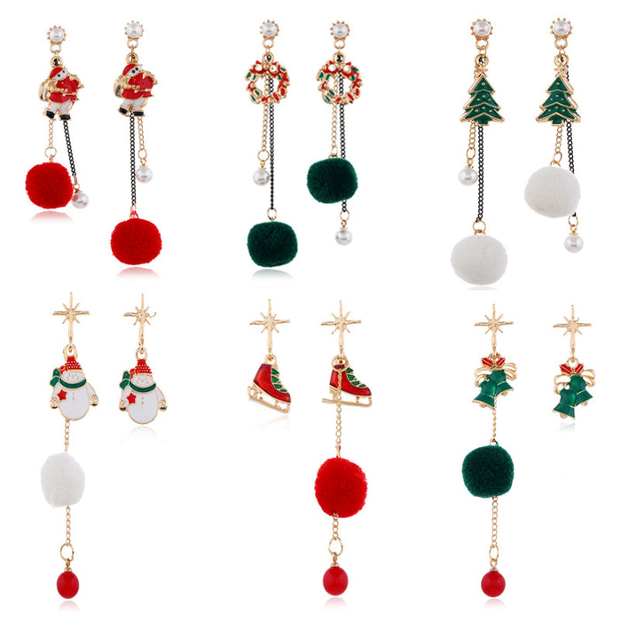 Wholesale Earring Metal Christmas Tree Hair Ball Earrings MOQ≥2 JDC-ES-ZL034