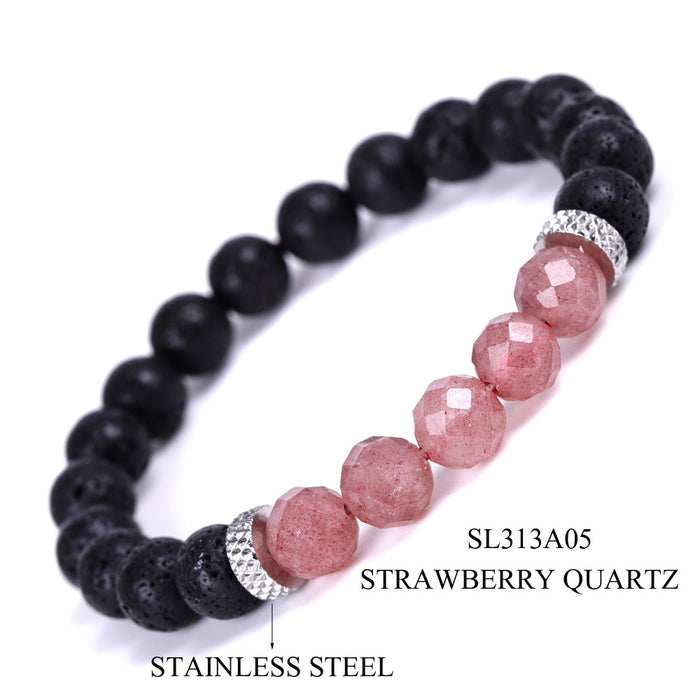 Wholesale Quality Natural Stone Strawberry Crystal Morgan Faceted Stone Stainless Steel Accessories Volcanic Stone Bracelet MOQ≥2 JDC-BT-XIUHAO006