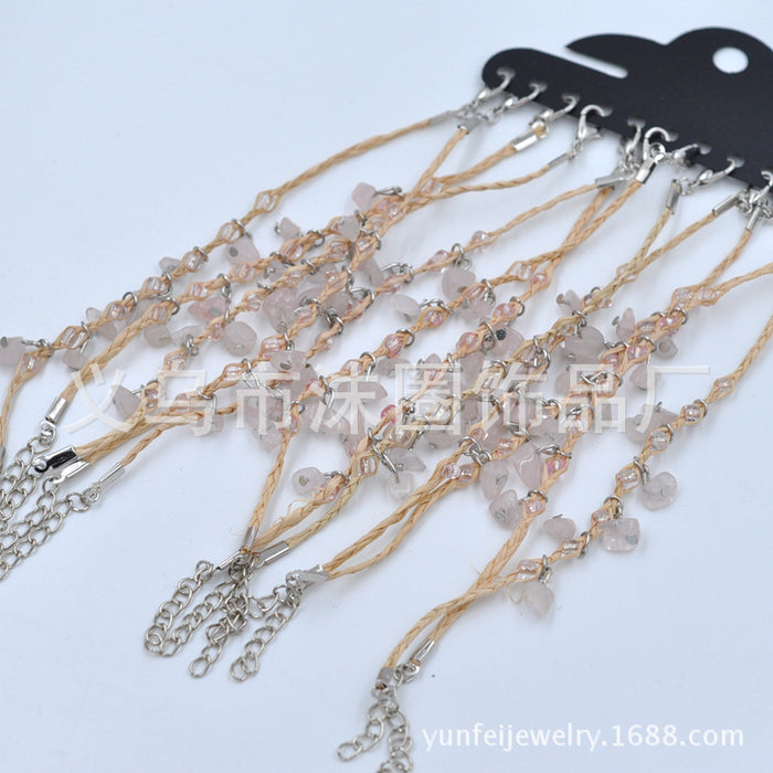 Wholesale Handmade Raffia Pink Crystal Amethyst Multicolor Crystal Gravel Clover Bracelet MOQ≥12 JDC-BT-MOQ001