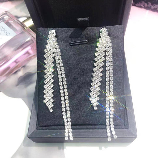 Jewelry WholesaleWholesale white sparkling diamond tassel stud earrings JDC-ES-Sideng030 Earrings 思登 %variant_option1% %variant_option2% %variant_option3%  Factory Price JoyasDeChina Joyas De China