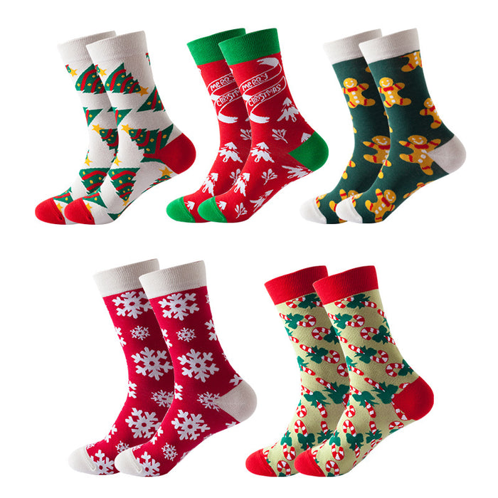 Wholesale Socks Cotton Christmas Snowflake Cane Pattern MOQ≥3 JDC-SK-JTeng004
