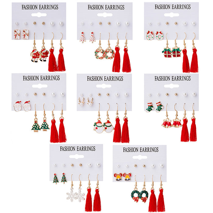 Wholesale Earrings Alloy Christmas Tree Elk Garland Bells 6 Pairs Pack JDC-ES-MDD087