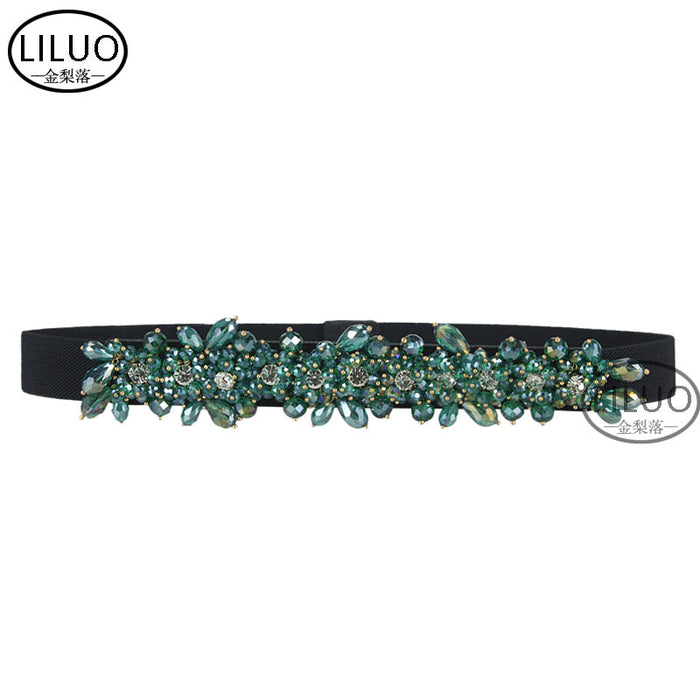 Cinturón elástico de cuero de diamantes de cristal al por mayor jdc-wb-jll007