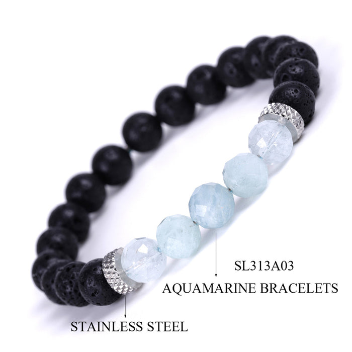 Wholesale Quality Natural Stone Strawberry Crystal Morgan Faceted Stone Stainless Steel Accessories Volcanic Stone Bracelet MOQ≥2 JDC-BT-XIUHAO006