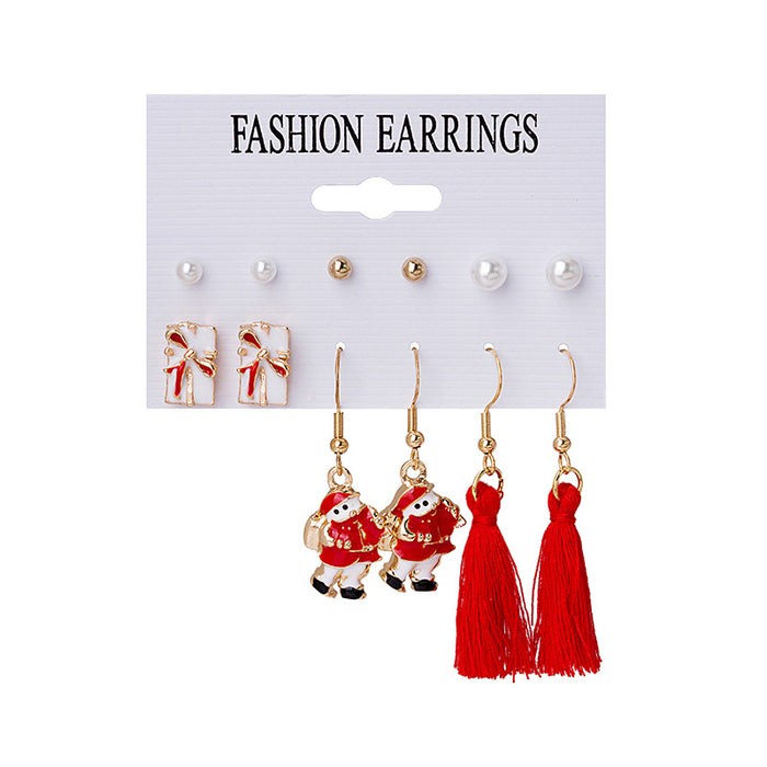 Wholesale Earrings Alloy Christmas Tree Elk Garland Bells 6 Pairs Pack JDC-ES-MDD087