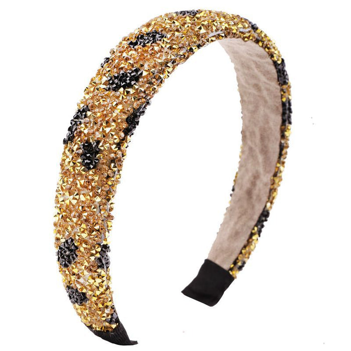 Wholesale Gold Leopard Print Headband High Grade Diamond Sponge JDC-HD-Dangxi001