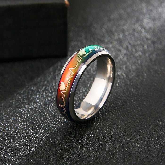 Wholesale Ring Stainless Steel Thermochromic Mood EKG Men's Ring JDC-RS-RuiH001