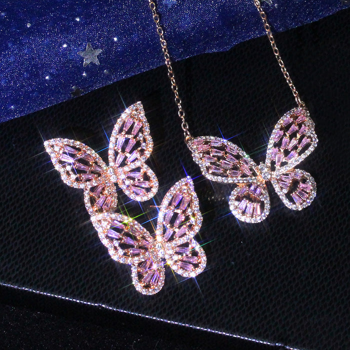 Wholesale Necklace Zircon Butterfly Necklace Earrings Ring Set JDC-NE-MiMeng033