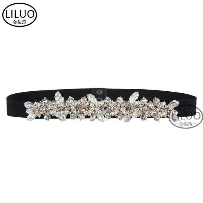 Cinturón elástico de cuero de diamantes de cristal al por mayor jdc-wb-jll007