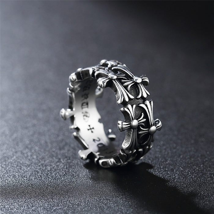 Wholesale Vintage Cross Titanium Steel Stainless Steel Men's Ring (F) JDC-RS-ZeX001