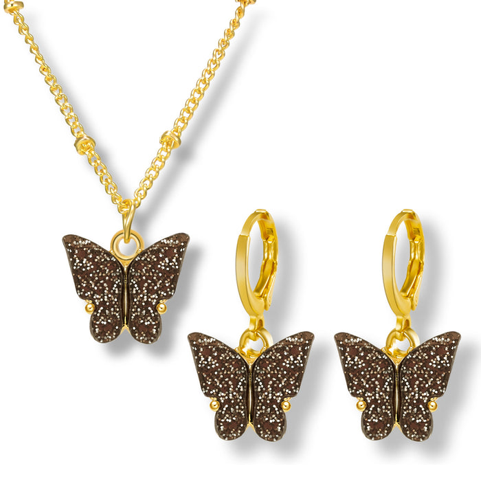 Wholesale Butterfly Jewelry Creative Butterfly Glitter Necklace Set JDC-NE-YinH028