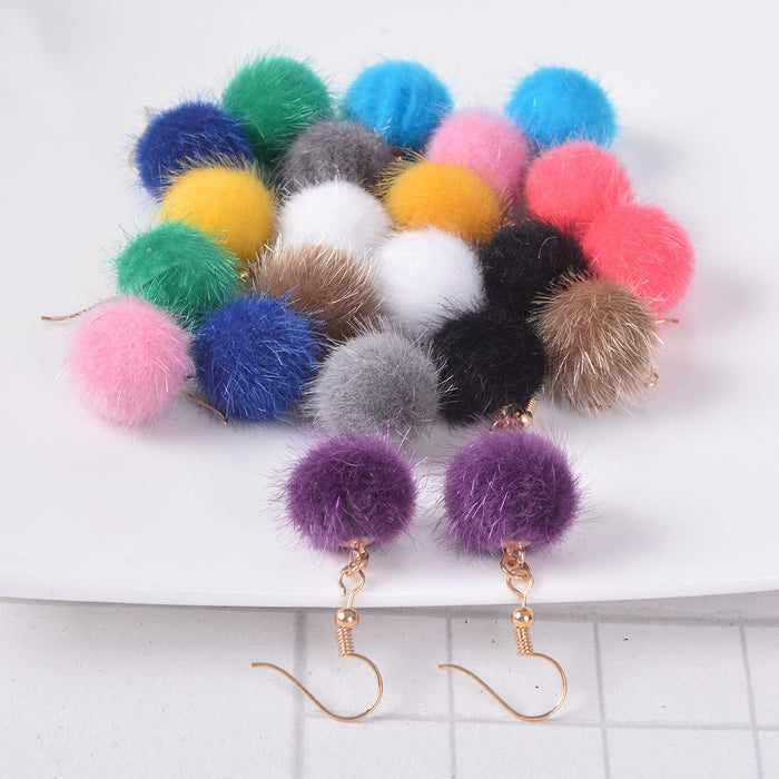 Wholesale Earrings Alloy Candy Color Plush Ball Ear Hooks JDC-ES-LongX001