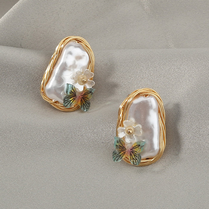 Wholesale Baroque Pearl Butterfly Copper Earrings JDC-ES-NuoM001