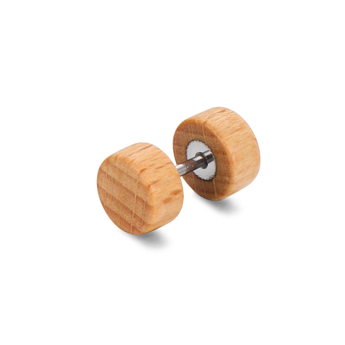 Wholesale wood barbell round cake earrings pear MOQ≥2 JDC-ES-qiany002