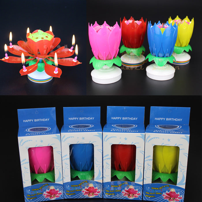 Wholesale Happy Birthday Music Spinning Electronic Lotus Candle JDC-CD-WCheng001