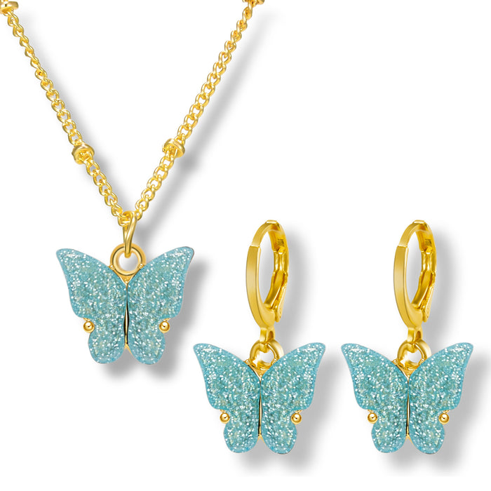 Wholesale Butterfly Jewelry Creative Butterfly Glitter Necklace Set JDC-NE-YinH028