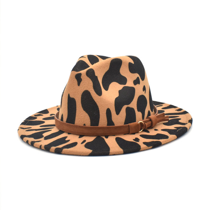 Sombreros al por mayor Wool Cow Pattern Jazz Hats JDC-FH-Shunma032