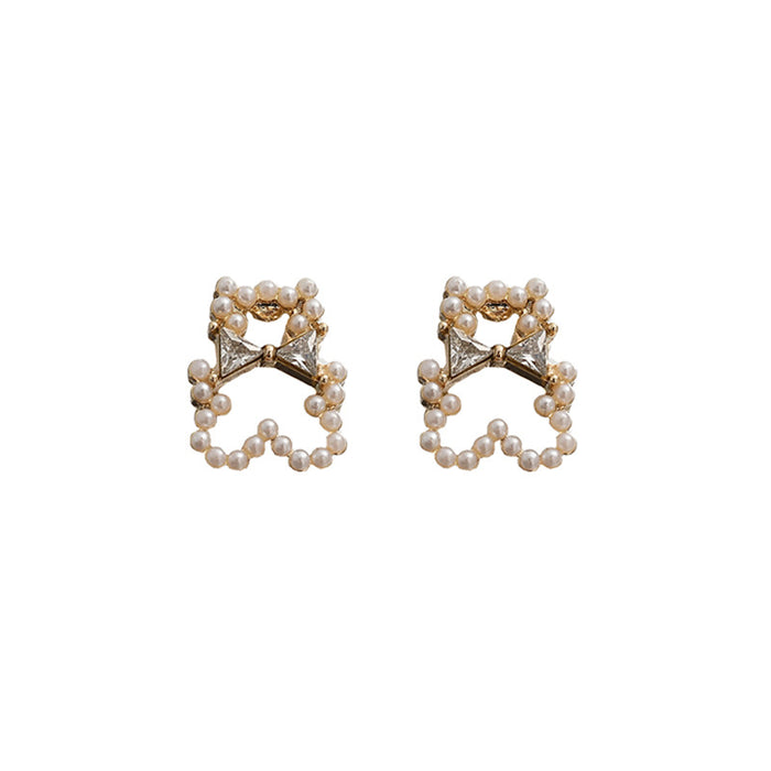 Wholesale Earrings Alloy Silver Pin Cute Pearl Bear JDC-ES-Baolai009