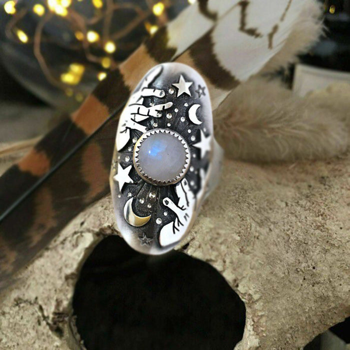 Wholesale Alloy Planet Cloud Moonstone Ring Punk MOQ≥2 JDC-RS-LongR011