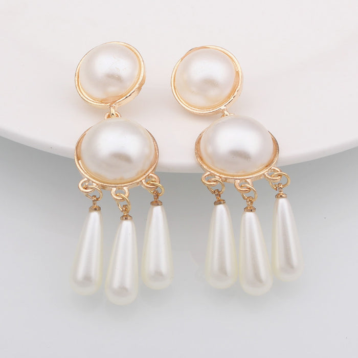 Wholesale Earrings Alloy Set Pearl Tassel MOQ≥2 JDC-ES-GYUE006