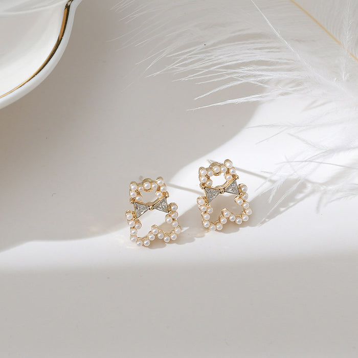 Wholesale Earrings Alloy Silver Pin Cute Pearl Bear JDC-ES-Baolai009