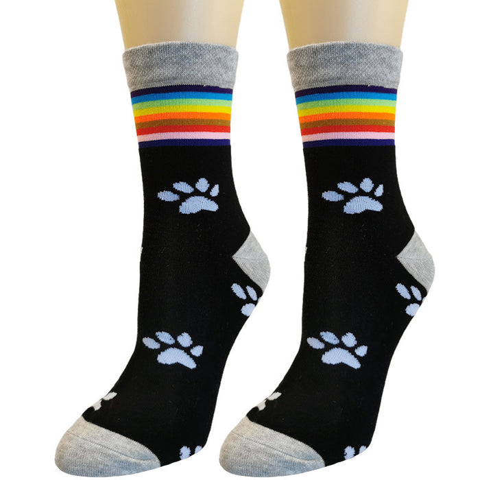 Wholesale Socks Cotton Cute Footprint Rainbow Socks MOQ≥3 JDC-SK-XQ016