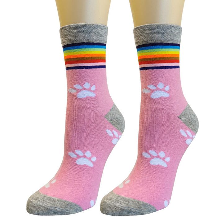 Wholesale Socks Cotton Cute Footprint Rainbow Socks MOQ≥3 JDC-SK-XQ016