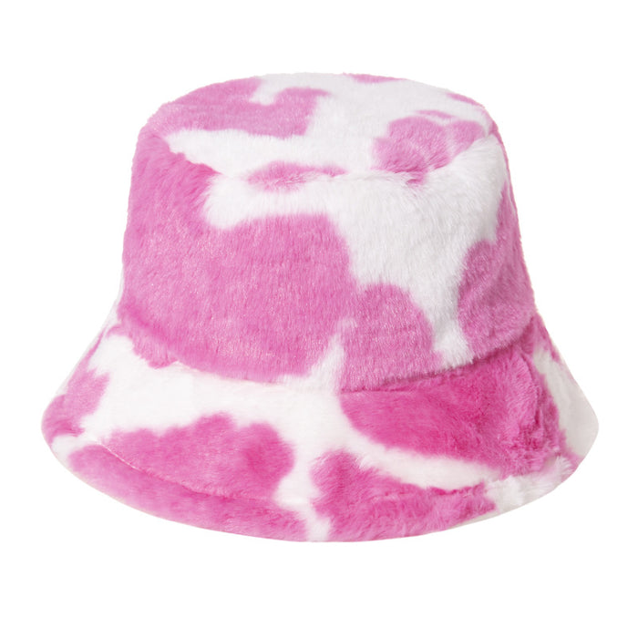 Wholesale Hat Imitation Rabbit Hair Black and White Cow Pattern Bucket Hat MOQ≥2 JDC-FH-Yuanb017